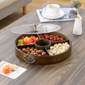 Retro-style all-bamboo round dry <b>tea</b> <b>tray</b>, Chinese style, suitable for home, restaurant, and hotel use, with handle. Wholesale - Product Image 1