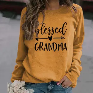 jas voor oma Suppliers-Vrouwen Kleding Ronde Hals Fashion Grote Letter Vrouwen Lange Mouw Blended Oma Losse Sweaterwomen 'S Sweaters