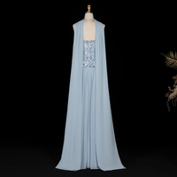 Robe de soirée formelle plissée en mousseline de soie sans bretelles, brodée de sequins bleu clair, modèle Jancember LSZ651