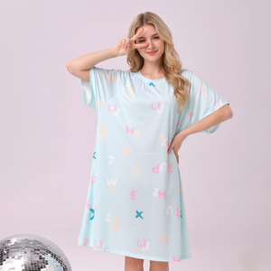 Camisón con estampado de letras estilo Hada Dulce, manga corta, cuello redondo, ropa de dormir larga para mujeres jóvenes, vestido informal de verano para el hogar - Product Image 4