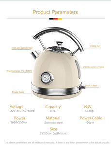 <span class=keywords><strong>Bouilloire</strong></span> électrique rétro en métal de 1,7 L avec indicateur de température, nouvelle collection 2026, vente chaude - Product Image 3
