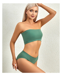 Completo reggiseno e slip da donna, speciale per seno piccolo, con scollatura a una linea, schiena scoperta, senza spalline, senza cuciture, senza ferretto, a coppa intera, sottile - Product Image 4