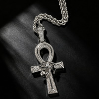Collier Pendentif Œil d'Horus et Croix Ankh Iced Out en Laiton avec Zircon Cubique, Chaîne Cordon Dorée et Argentée, Bijoux Hip Hop pour Hommes et Femmes, Cadeau