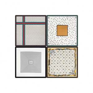 Écharpe carrée polyvalente en soie imprimée à quatre feuilles, élégante et tendance, 70*70 cm, pour femmes, YKH0096 - Product Image 6