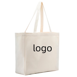 Bolsa de tela de algodón de gran capacidad con bordado de logotipo personalizado, bolsa de lona grande natural - Product Image 1