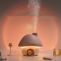 Humidificateur ultrasonique Mushroom House 300 ml, diffuseur d'arômes portable USB, lumière d'ambiance à changement de couleur, brumisateur de table en ABS