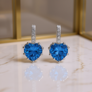 Orecchini Pendenti a Cuore con Topazio Bianco, Montatura a Griffe in Argento 925, Gioielli Romantici da Donna per Uso Quotidiano - Product Image 2