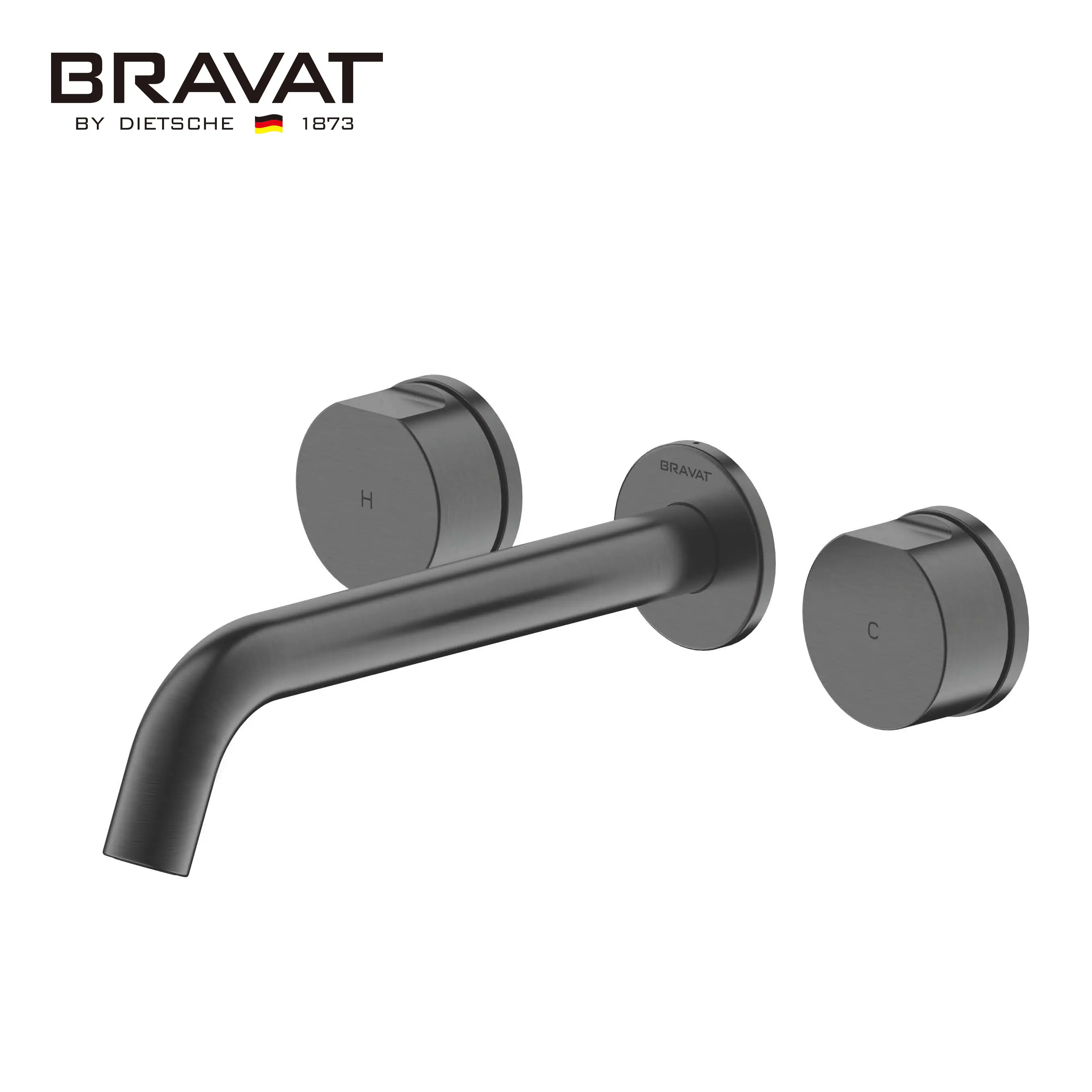 Bravat Hotel Built-in Gunmetal Sink Concealed Faucet Wall Mounted Bathroom Basin Mixer Tap