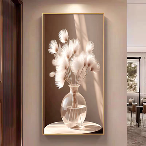 Vase Moderne Neutre en <span class=keywords><strong>Verre</strong></span> avec Plumes, Décoration Murale pour la Maison, Œuvre d'Art de Nature Morte, <span class=keywords><strong>Peinture</strong></span> en Porcelaine Incrustée de Diamants et de Cristaux - Product Image 2
