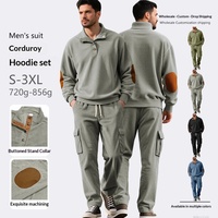 Ensemble de sweat-shirts à capuche en velours côtelé, col Henry, couleur unie, avec coutures, impression vierge, directement de l'usine