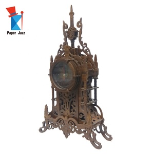 Decoración de casa de corte láser clásica campanario DIY forma 3D de escritorio de madera reloj de rompecabezas para adultos para los niños - Product Image 3