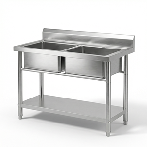 Mesa de Trabajo Comercial de Acero Inoxidable con Fregadero de un Solo Tazón, Mesa de Preparación de Cocina con Protector Trasero y Estante Inferior para Restaurantes - Product Image 3