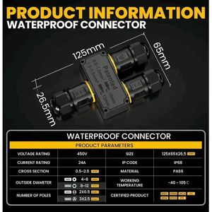 IP68 3-cách nhanh chóng kết nối cáp chống thấm nước kết nối y-hình đẩy dây 4mm-11mm cáp đồng và PC nhà ở - Product Image 3