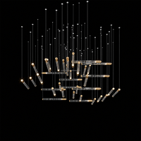 Lustre en verre rainuré long et incliné de luxe, luminaire suspendu sur mesure pour villa, hôtel, salle à manger