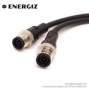 Chất lượng cao M12 Nam đến Nam <span class=keywords><strong>8</strong></span> pin kết nối với cáp PVC màu đen một mã - Product Image 2