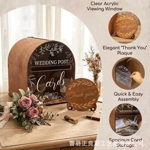 Wooden <b>Wedding</b> <b>Card</b> Drop <b>Box</b> Rectangle Reusable Desktop Storage <b>Wedding</b> Party Decor - Product Image 2