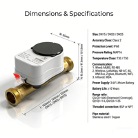 Compteur d'eau intelligent à commande de vanne Dn15 -25 LoRaWAN 4G NB-IOT, débitmètre numérique électronique industriel à ultrasons pour liquides