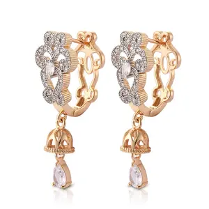 Latest Saudi Gold Jewelry Fancy Design Cubic Zirconia Stone Hanging Earrings