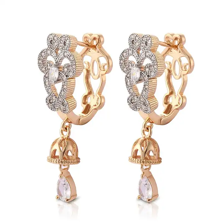 Rubans Gold Plated Pearl Hanging Jhumka Earrings.