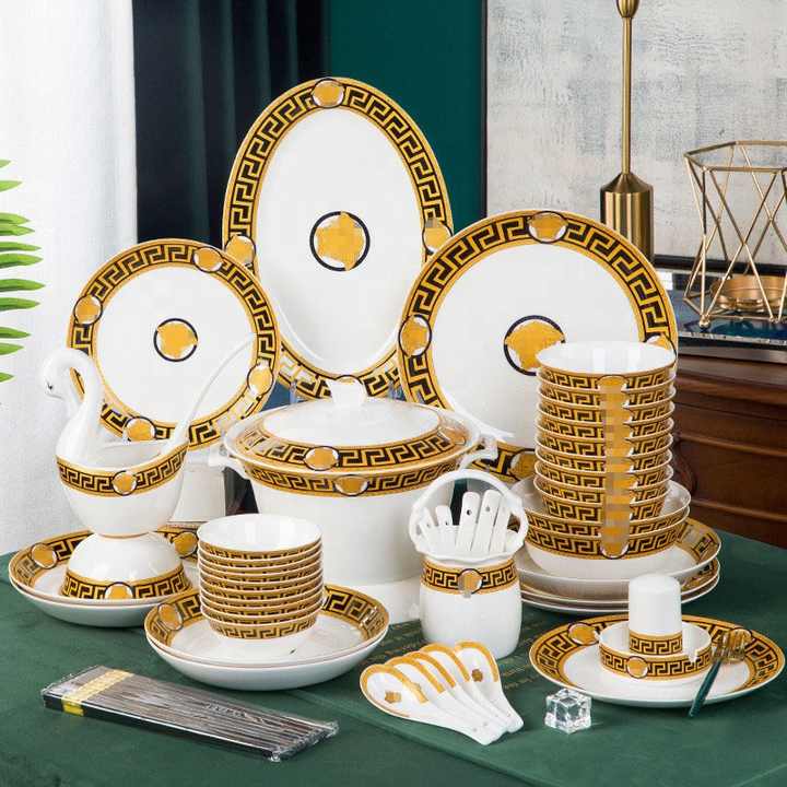 Luxury Noble Tray Home Gift Dinner Set Royal Gold Rim Wedding Plates  Ceramic Porcelain Tableware - Buy Kitchen Plates Set Dinner  Dinnerware,Plates