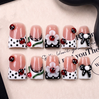 Uñas Postizas Acrílicas PMMA Hechas a Mano con Curva 3D Francesa Tipo Pico de Pato, Cobertura Completa, Uñas Personalizadas, 10 Piezas
