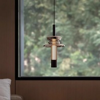 Lampe suspendue de chevet en aluminium de style italien, réglable en hauteur, avec abat-jour en verre noir, design moderne et minimaliste, luxe léger