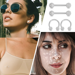 14g Pezón Barbell Herraduras Medio <span class=keywords><strong>Aro</strong></span> Lindo Pequeño Diamante Pavimentado Hipoalergénico Pezón Piercing G23 Titanio Pezón Anillos - Product Image 3