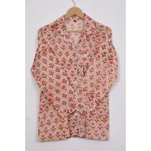 Ensemble pyjama en coton pour femmes, imprimé motif floral, manches courtes, col rabattu, taille élastique, vêtements de nuit pour vacances, vêtements de nuit d'été - Product Image 2