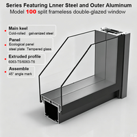 Sistema de Pared Divisoria de Aluminio Moderno de 100 mm con Marco Dividido y Doble Acristalamiento Oculto, Insonorizado 45dB, para Oficinas y Salas de Reuniones