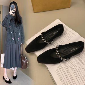 520-5Women's Large Size Mary Jane Flats Otoño Primavera Verano Collection One-Word Rhinestone Decor Square Toe Slip-On - Product Image 3