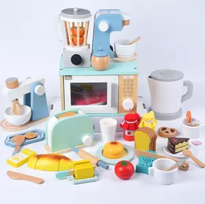 新款角色扮演木制玩具榨汁机仿真木制玩具迷你搅拌机模拟咖啡机玩具为孩子