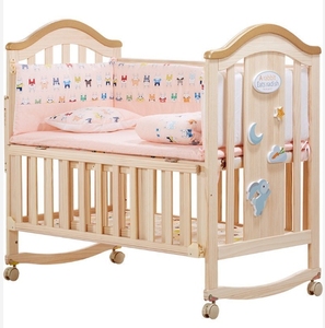 Rắn đa chức năng giường em bé Nôi cũi trẻ sơ sinh cũi trẻ em bằng gỗ Giường trẻ em - Product Image 1