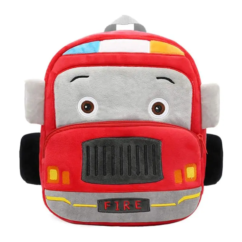 S210 mochila pré-escolar de caminhão de bombeiros de pelúcia portátil com alça ajustável para carro e caminhão colorido de alta qualidade de 10 polegadas