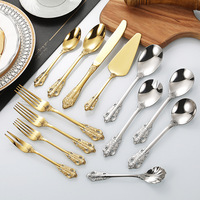 Ensemble de couverts en acier inoxydable 304 style palais, plaqué or, avec manche creux, fourchette, cuillère, couteau pour mariage et fête