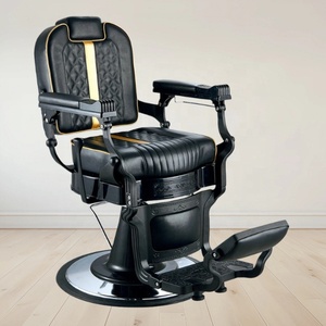 Sillón de Barbería de Cuero Sintético Negro y Dorado con Reposapiés Ajustable y Bomba Hidráulica para Uso en Salón - Product Image 2