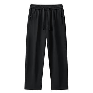 Heren lente herfst sportieve casual rechte wijde pasvorm 100% katoenen worsted stof lichtgrijze broek met middelhoge taille elastische sluiting - Product Image 6