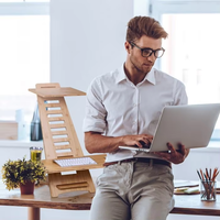 Mobilier de maison personnalisé ergonomique en bois de noyer support d'ordinateur en bois de bureau hauteur réglable double support d'écran