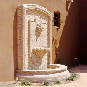 Fuente de agua colgante para pared, piedra caliza, cascada, decoración exterior
