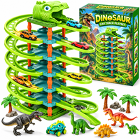 Mainan Garasi Parkir Dinosaurus Spiral 9 Tingkat, Mobil Bertenaga Baterai, Rel Kereta Api DIY, Permainan Trek Dino Multi Lapis untuk Anak-Anak