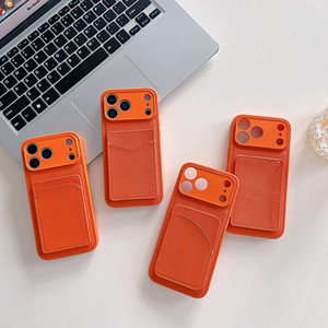 Étui de téléphone tendance en <span class=keywords><strong>cuir</strong></span> orange avec fente pour cartes pour appareils <span class=keywords><strong>Apple</strong></span> <span class=keywords><strong>iPhone</strong></span> <span class=keywords><strong>11</strong></span> 12 13 14 15 16 17 18 <span class=keywords><strong>Pro</strong></span> Max Air - Product Image 6