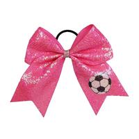 Élastique à cheveux rose scintillant pour filles avec nœud de cheerleading et ballon de sport – Football/Basketball/Baseball/Badminton pour enfants et cheerleading