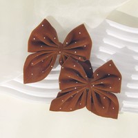 Noeuds de cheveux en tissu velours en gros avec pinces pour filles, strass brillants, accessoires pour cheveux pour filles