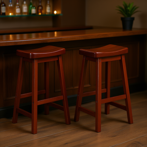 Tabourets de bar en bois massif finition cerisier, assise en forme de selle, 29 pouces, lot de 2, pour mobilier de salle à manger de hauteur bar - Product Image 2