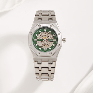 Montre mécanique squelette de luxe pour homme en acier inoxydable avec boîtier en alliage, cadran en verre de 22 mm de largeur, affichage à aiguilles pour les affaires - Product Image 4