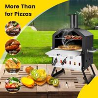 Barbecue portable en acier au charbon de bois avec fonction four à pizza sur chariot rotatif pour 3 à 5 personnes