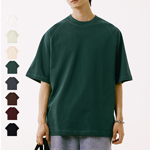 Camiseta de algodón raglán para hombre de 300g, manga corta, peso pesado de color sólido - Product Image 3