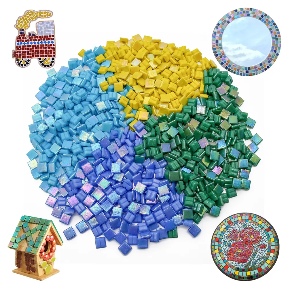 Mini azulejos cuadrados iridiscentes para manualidades, azulejos de mosaico de vidrio a granel, diy, 10mm, 20mm