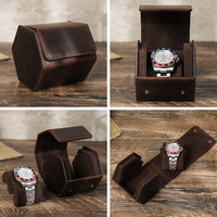 Boîte de montre en cuir de cheval faite à la main mallette de rangement de voyage extérieure hexagonale créative paquet unique prêt à vendre