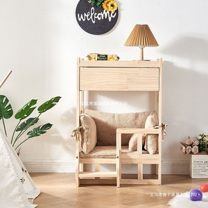 Solid Wood Pet Bed With <b>Storage</b> Rectangle Cat <b>Seat</b> Cushion Summer Use - Product Image 1
