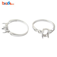 Beads nice Silver Prong Setting Schmuck ring Blank Jewell ery Simple